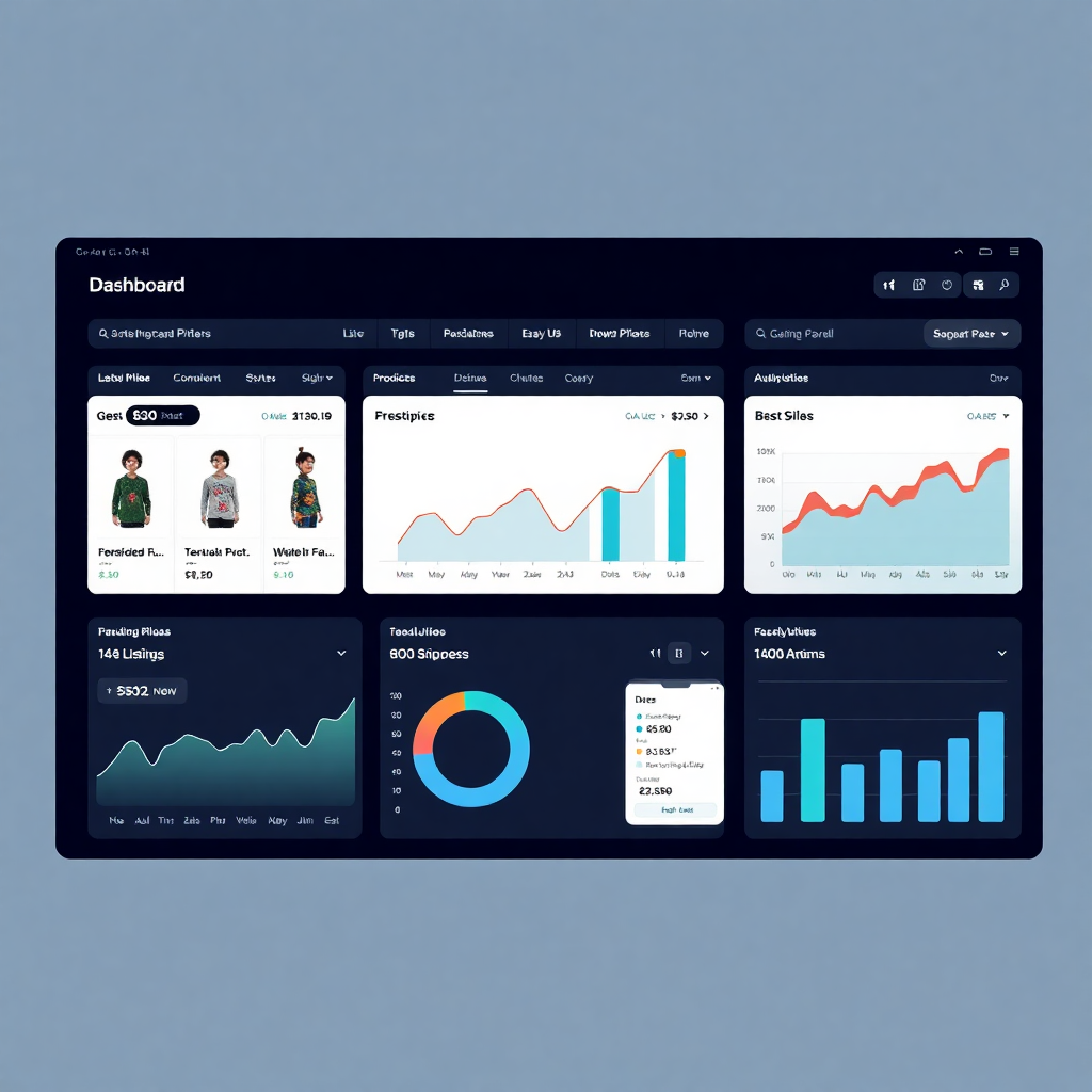 modern ecommerce dashboard interface with product listings, analytics charts, and mobile responsive design preview
