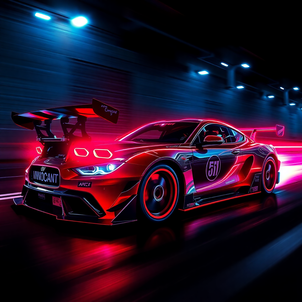 high speed racing car neon lights