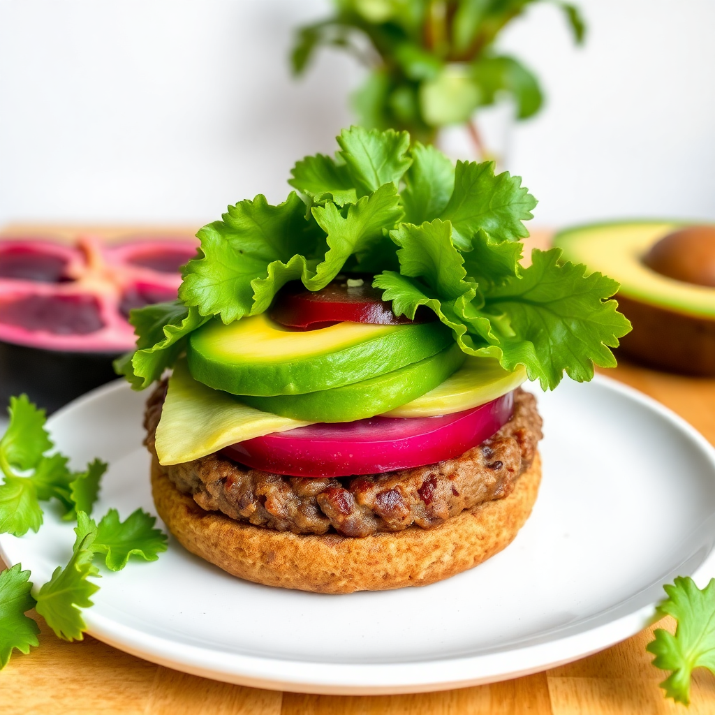 veggie plant based burger with avocado and beetroot