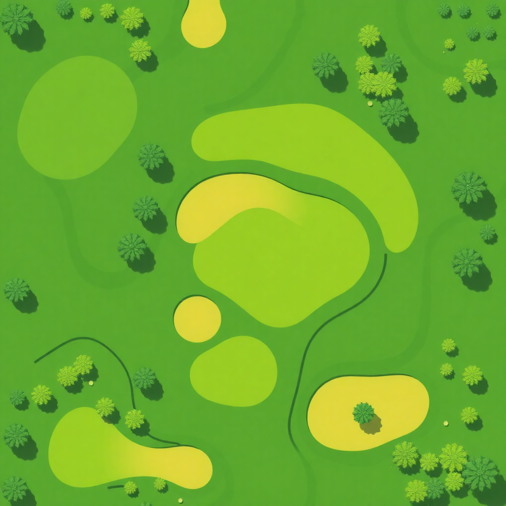 abstract golf course pattern with tech elements, minimal design, top view