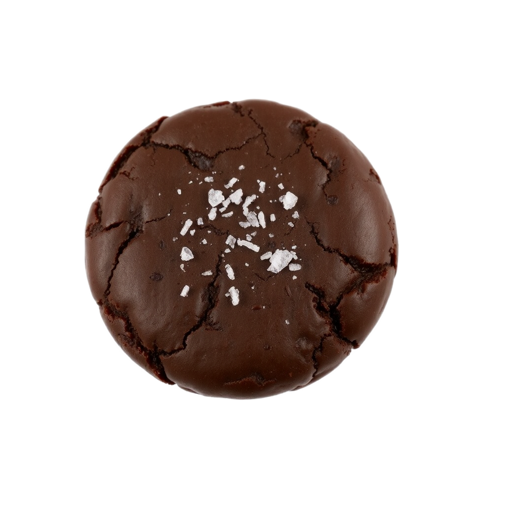 single sea salt dark chocolate cookie, isolated on transparent background, professional food shot