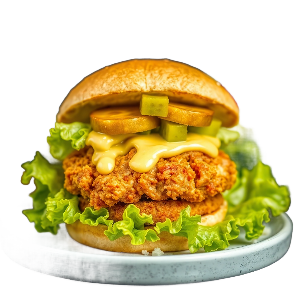 crispy chicken burger with lettuce mayo pickles iceberg lettuce product photography