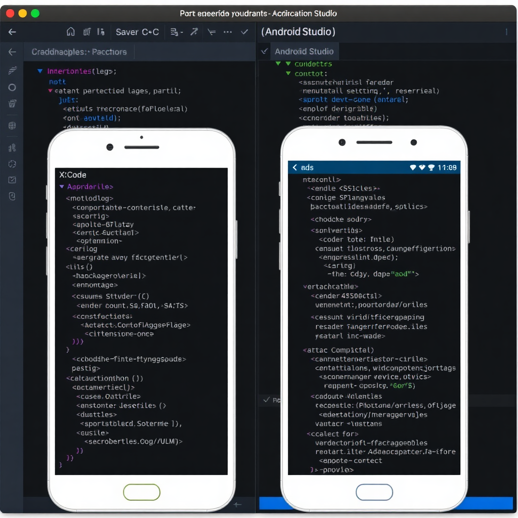 iOS en Android natieve ontwikkelingsgereedschappen, Xcode en Android Studio interface