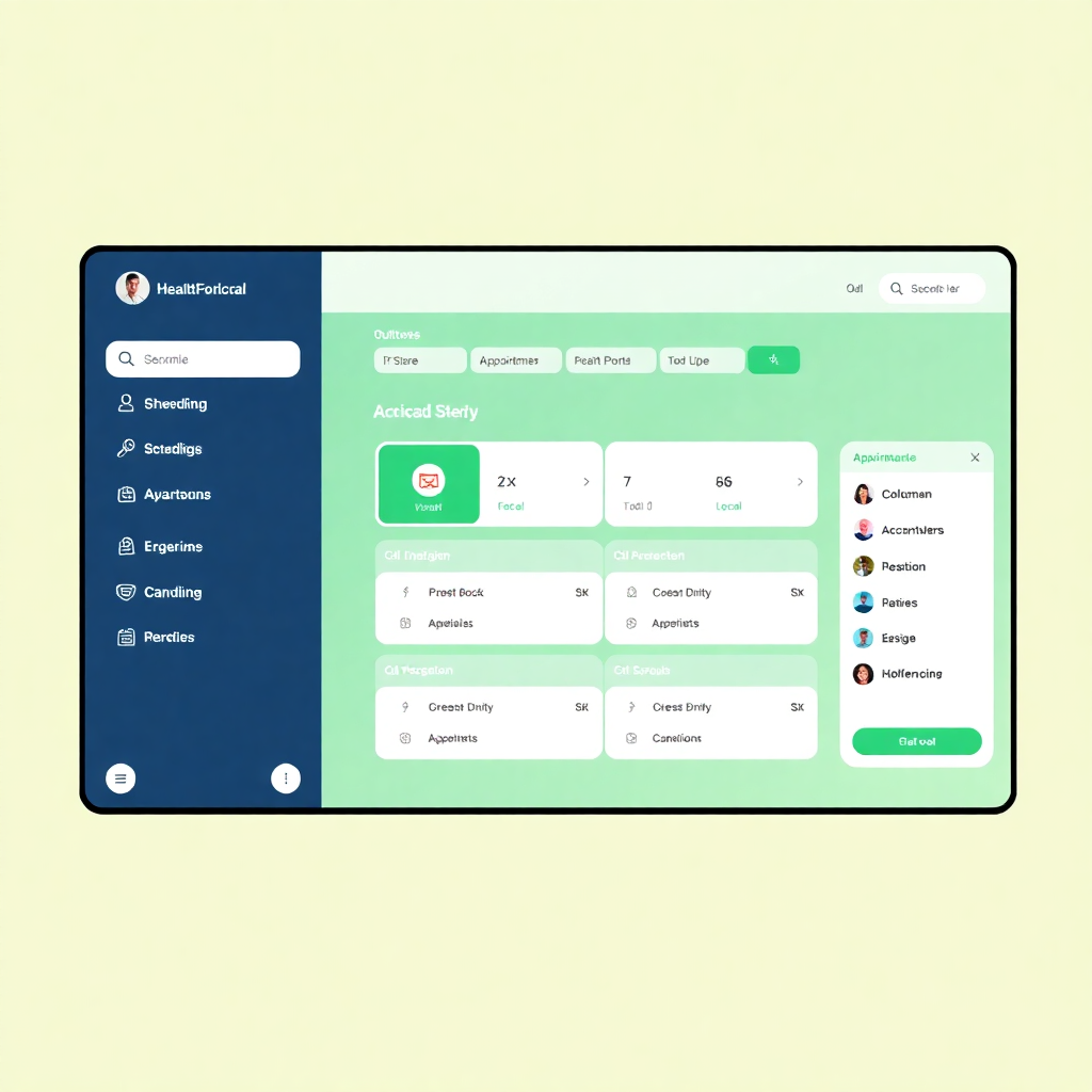 healthcare patient portal interface with appointment scheduling, modern medical software design