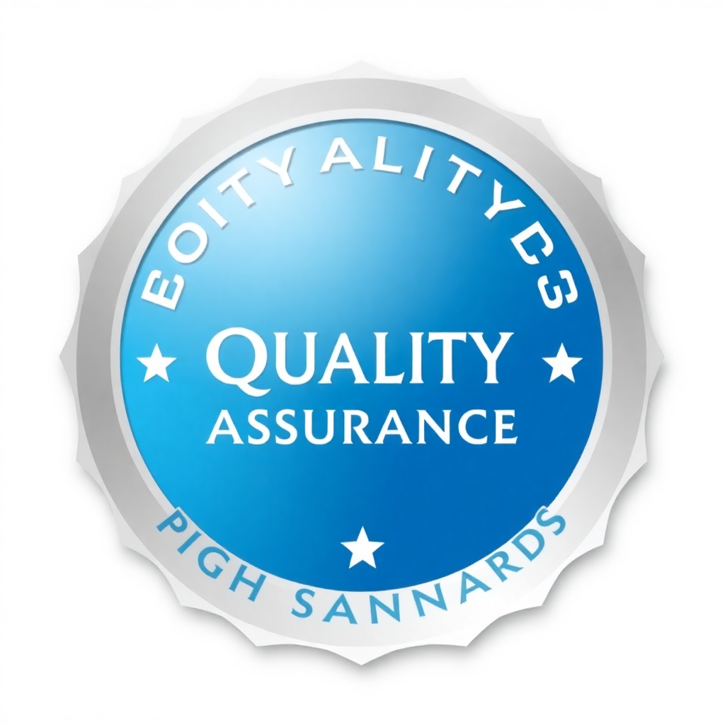A generic quality assurance seal or badge, symbolizing high standards, in a silver and blue color scheme.