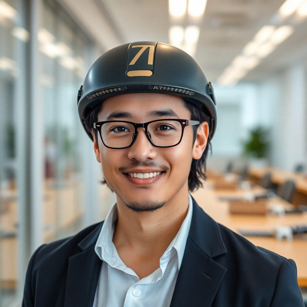 professional AI engineer portrait, confident technology expert in modern office