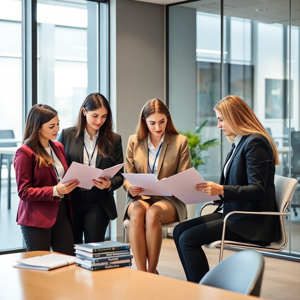 professional compliance team reviewing FDA regulatory documents in modern office setting, medical device documentation, clean corporate environment