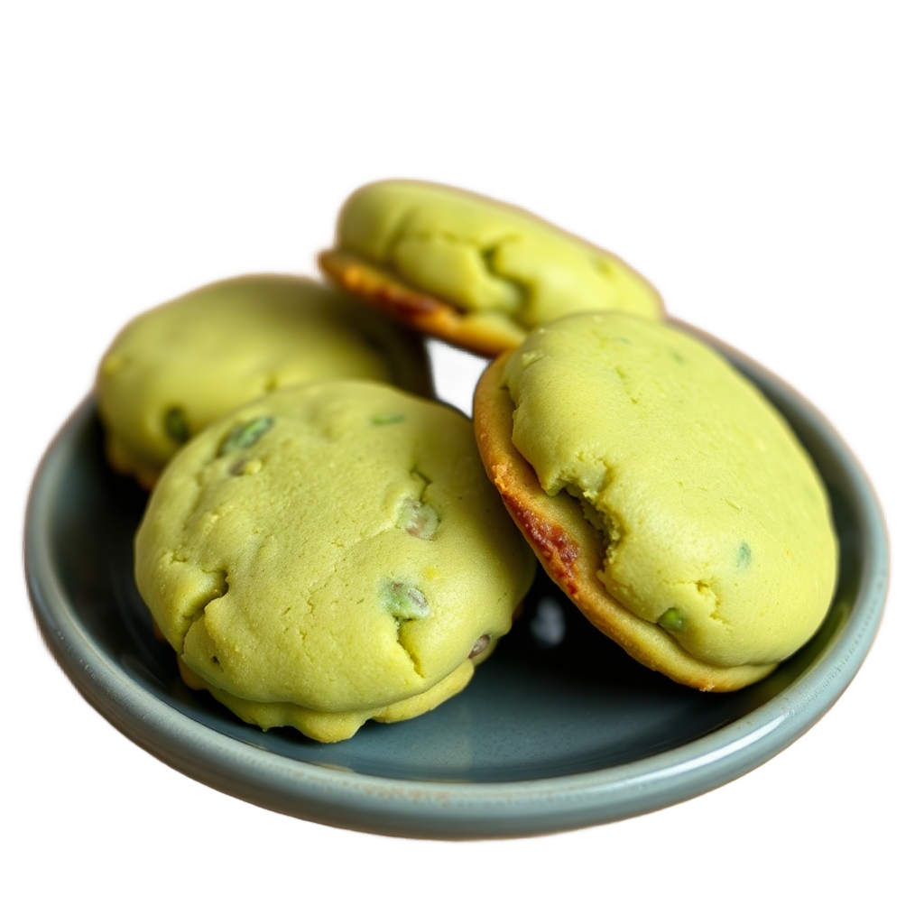 pistachio and matcha green tea cookie, soft texture, professional food styling