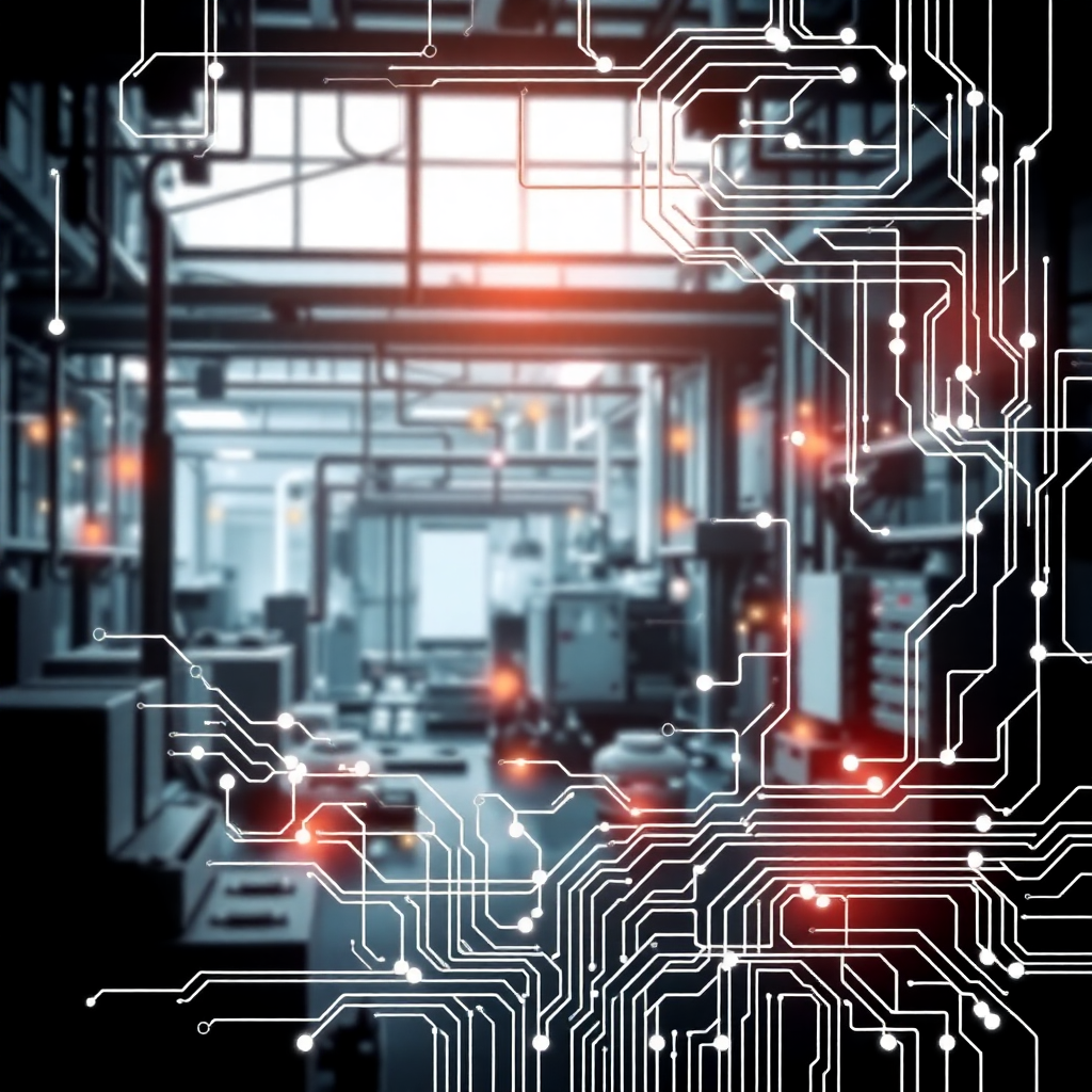 abstract industrial background with electrical circuit patterns and manufacturing elements