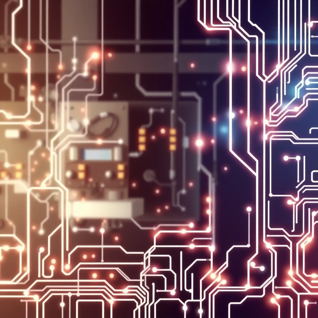 abstract industrial background with circuit patterns and electrical components