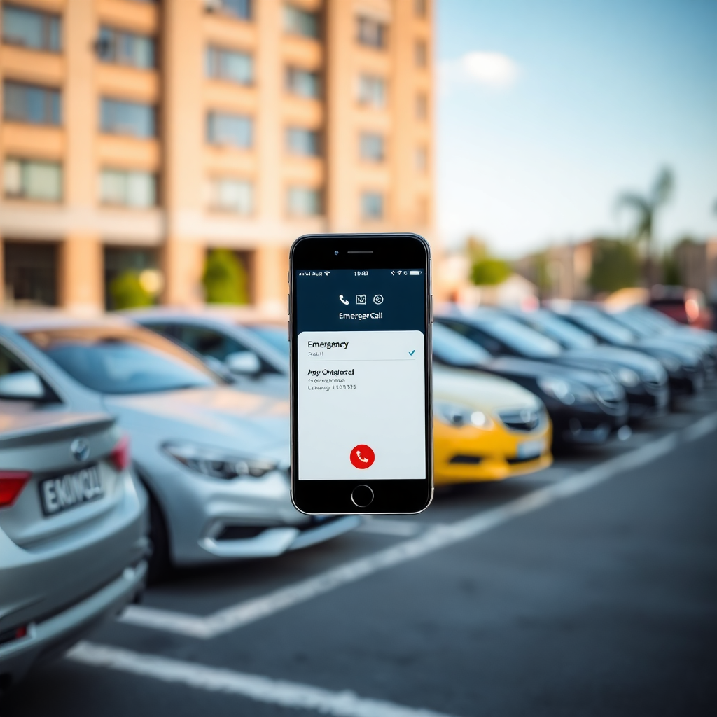 modern smartphone showing contact app interface with emergency call notification
