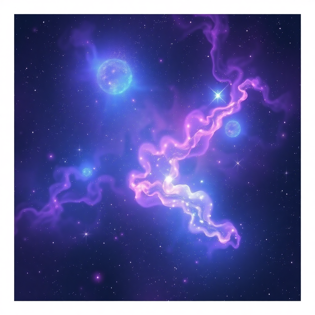 cosmic space nebula with stars and galaxies, ethereal purple and blue colors, mystical atmosphere