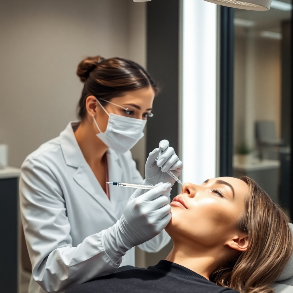 Médecin réalisant une injection esthétique en clinique