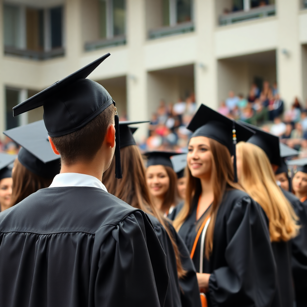 school graduation ceremony with students in caps and gowns