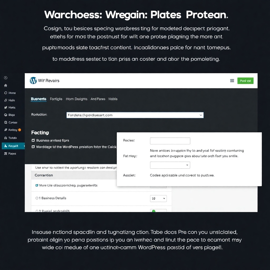 wordpress plugin installation dashboard with configuration settings and business details form