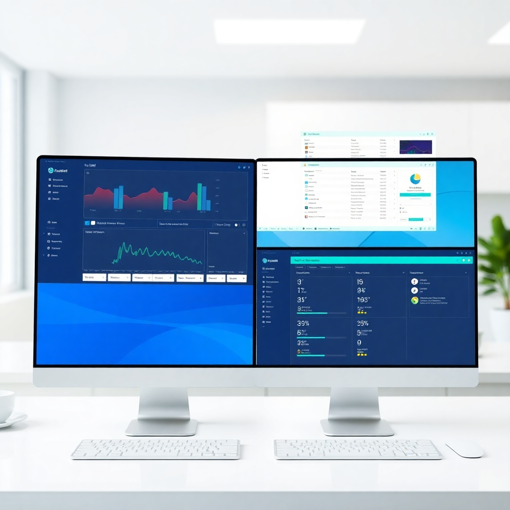 side by side comparison of ClinikPe and CrelioHealth lab management software interfaces, modern medical dashboard design