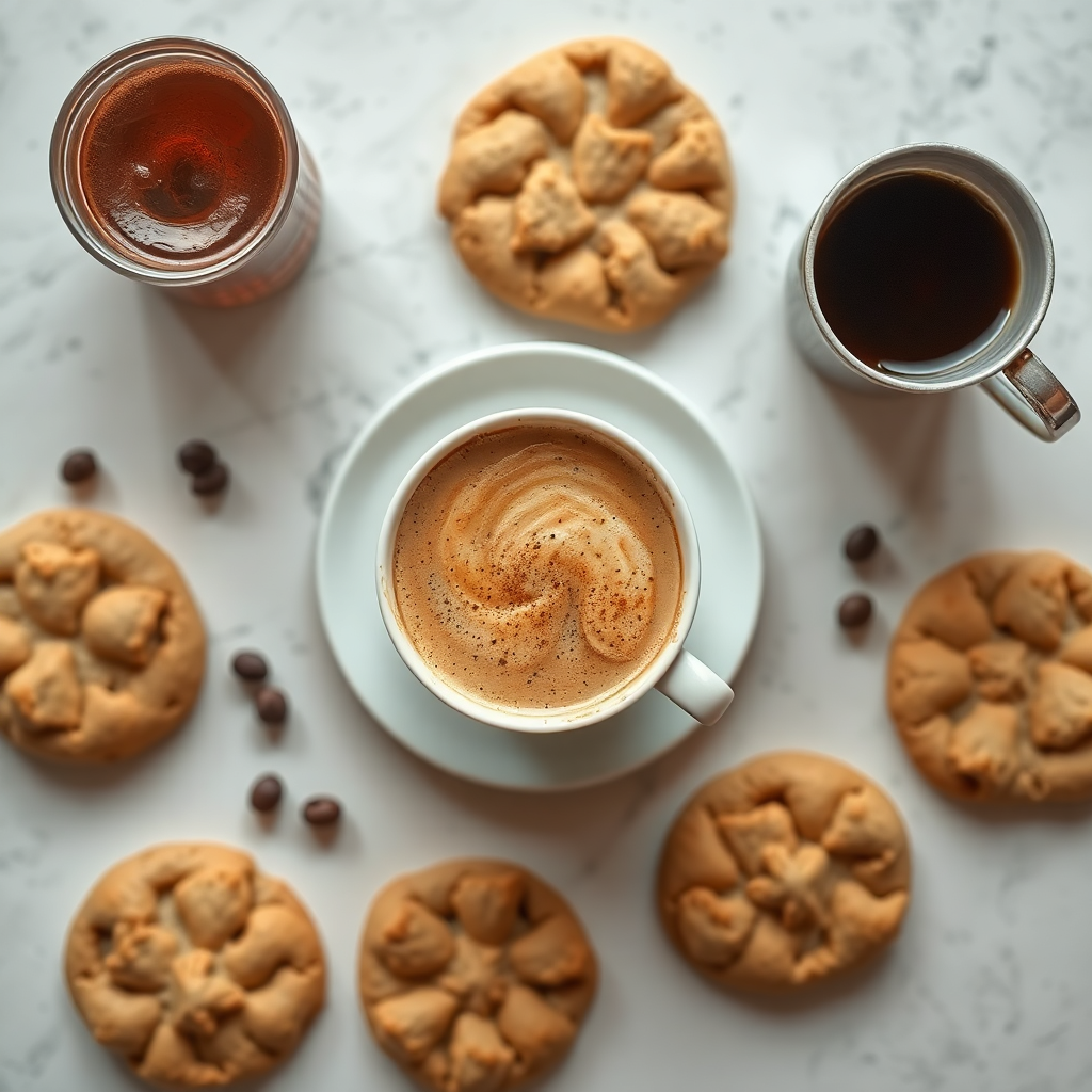 aesthetic top down view of cookies and coffee