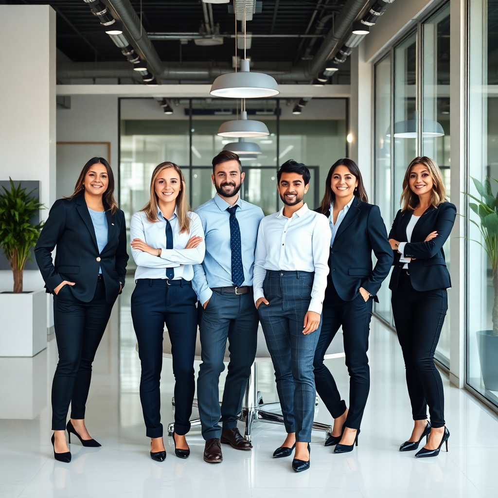 professional real estate investment team photo, business people in modern office, corporate team portrait, confident professionals