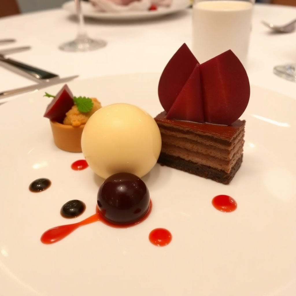beautifully plated dessert in fine dining restaurant, dessert presentation