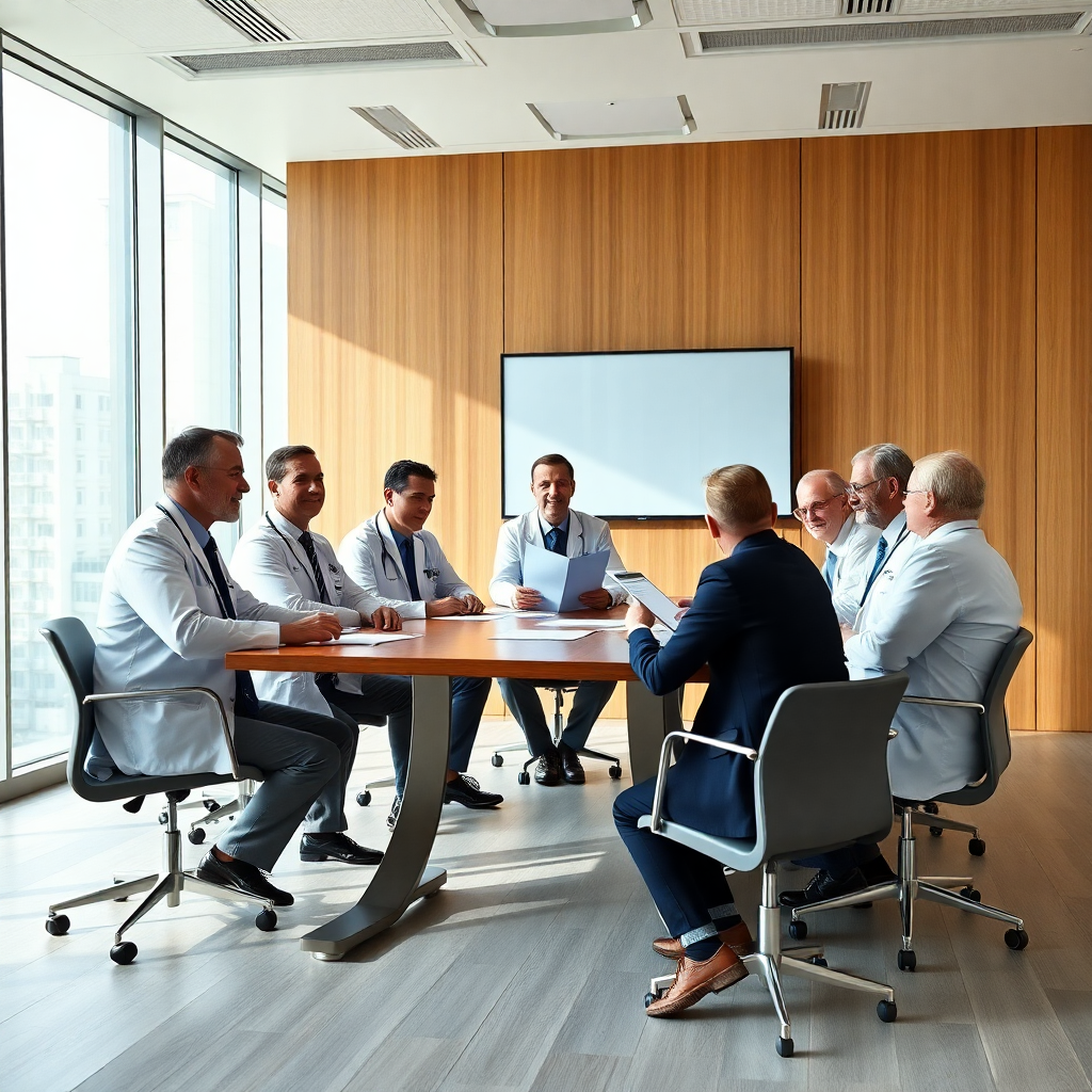 professional medical advisory meeting in a modern boardroom