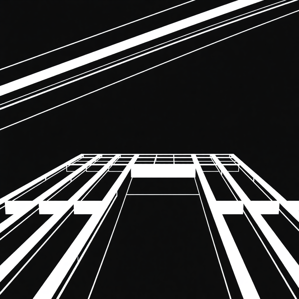 abstract architectural blueprint lines white on dark background