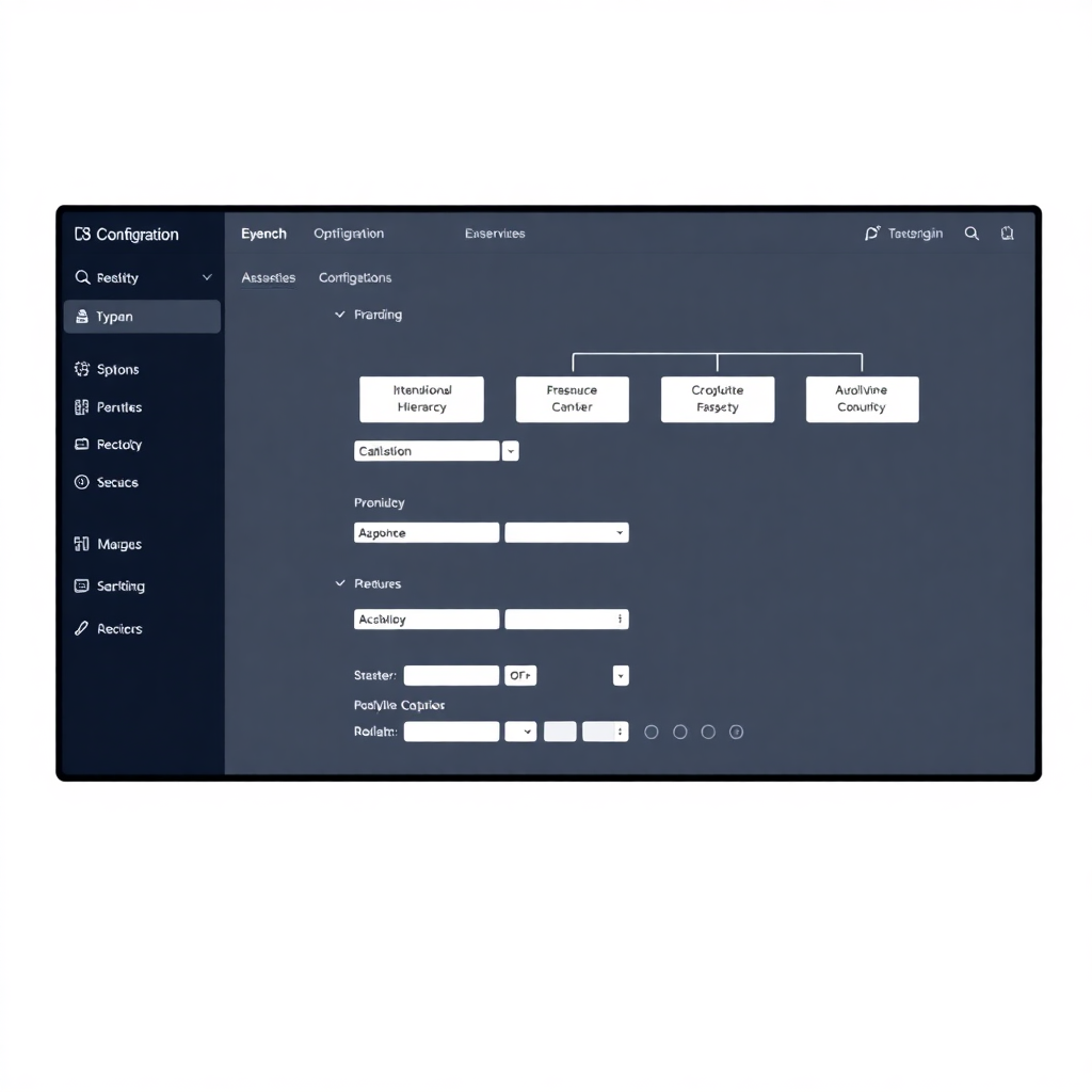 white-label LMS platform configuration interface showing branding customization, organizational hierarchy setup, role configuration, modern enterprise UI