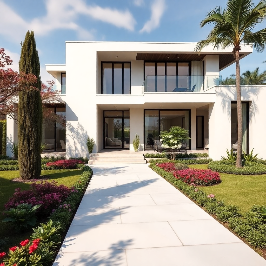 luxury villa exterior with garden, modern architecture design