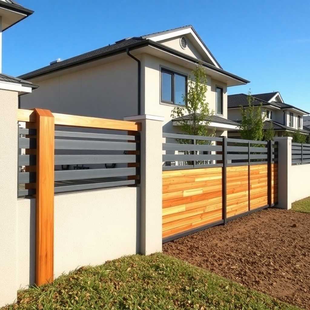 modern fence and gate installation, property boundary, professional construction work, clean design