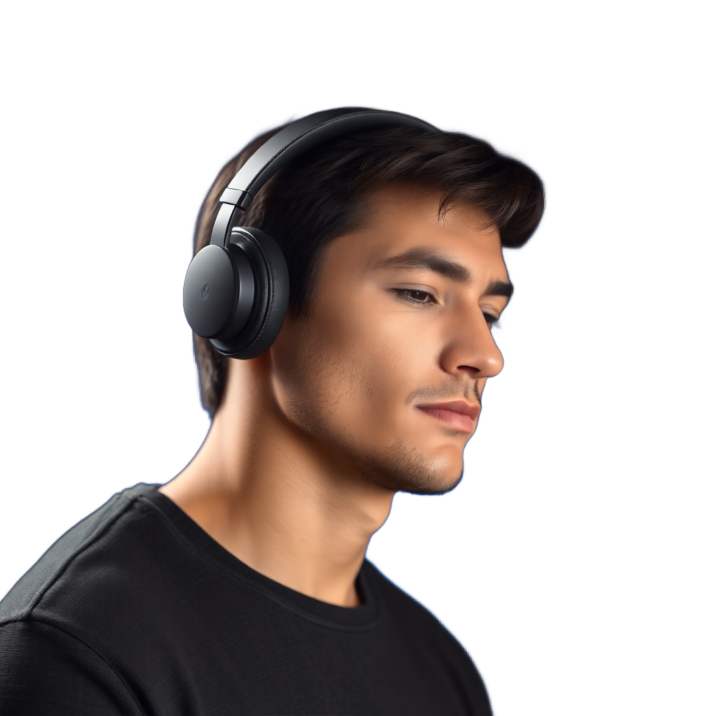 wireless headphones audio product shot, black, premium design