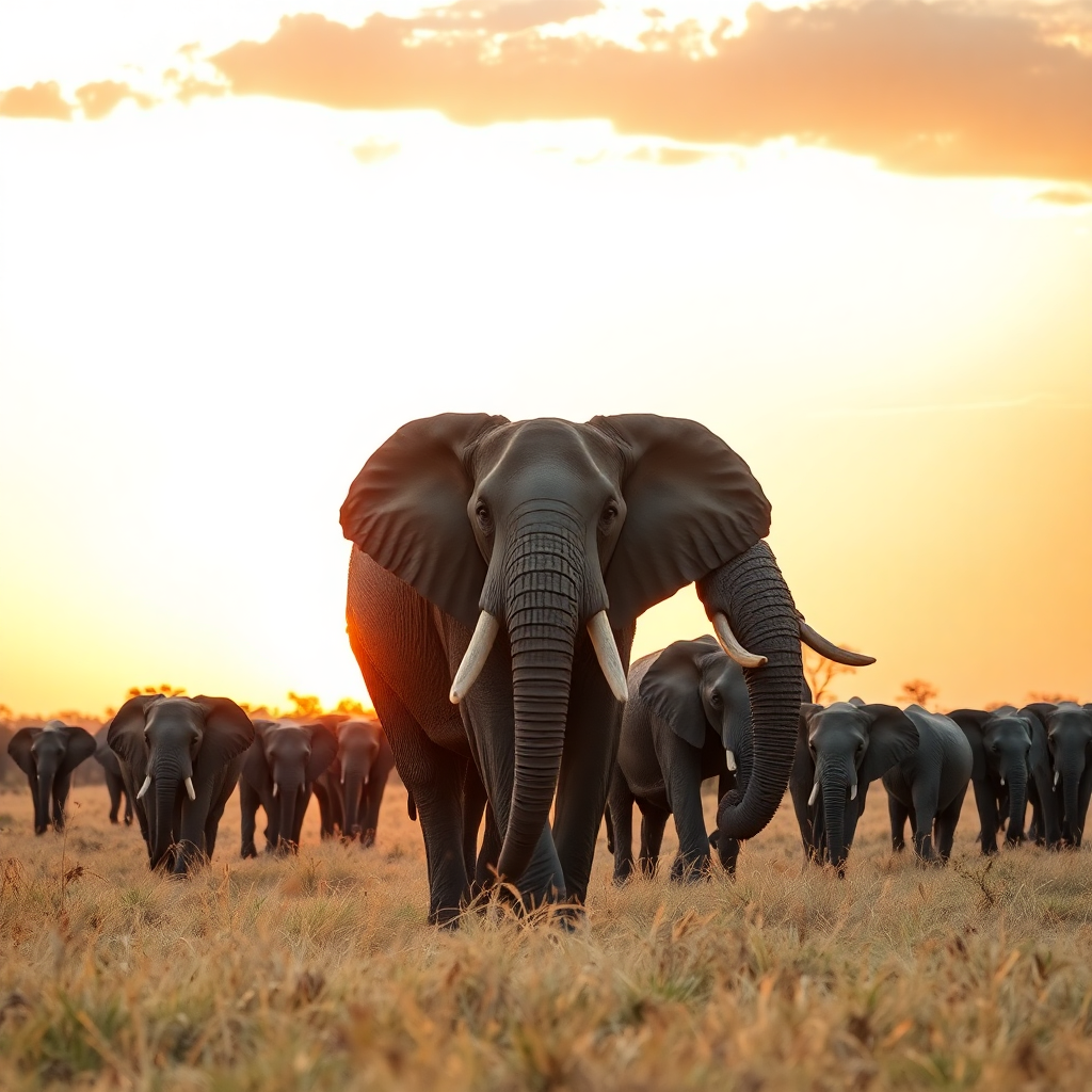 Elephants at sunset