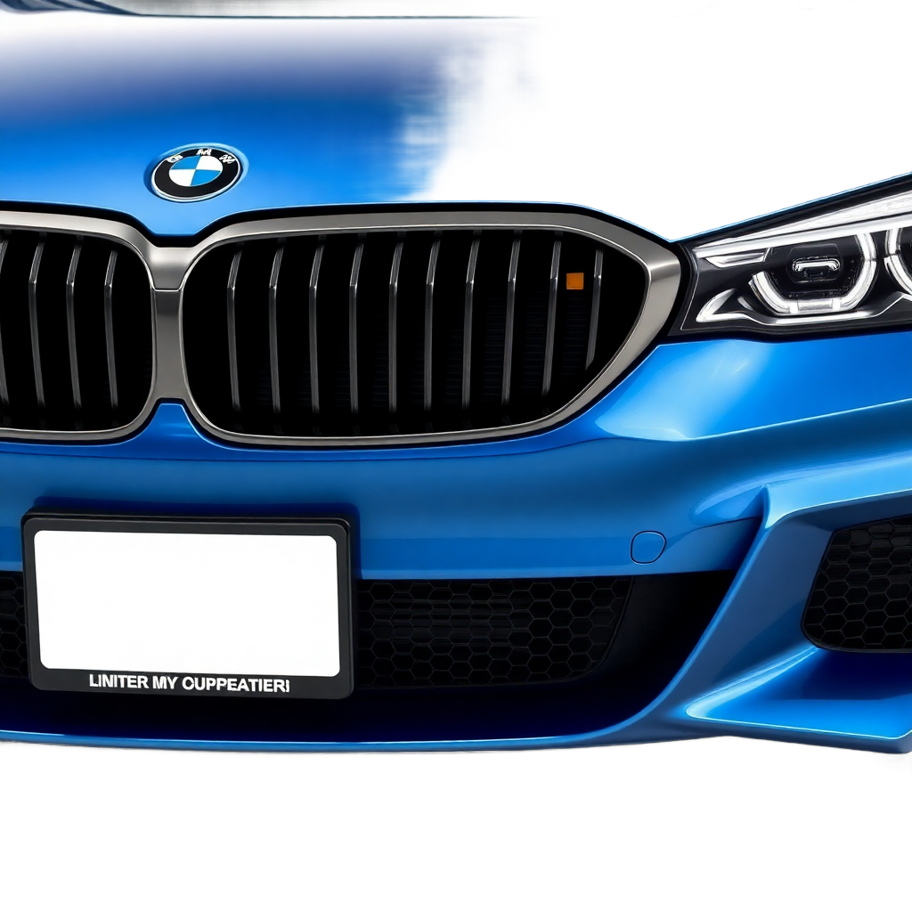 luxury BMW car front view, modern sleek design, metallic blue color