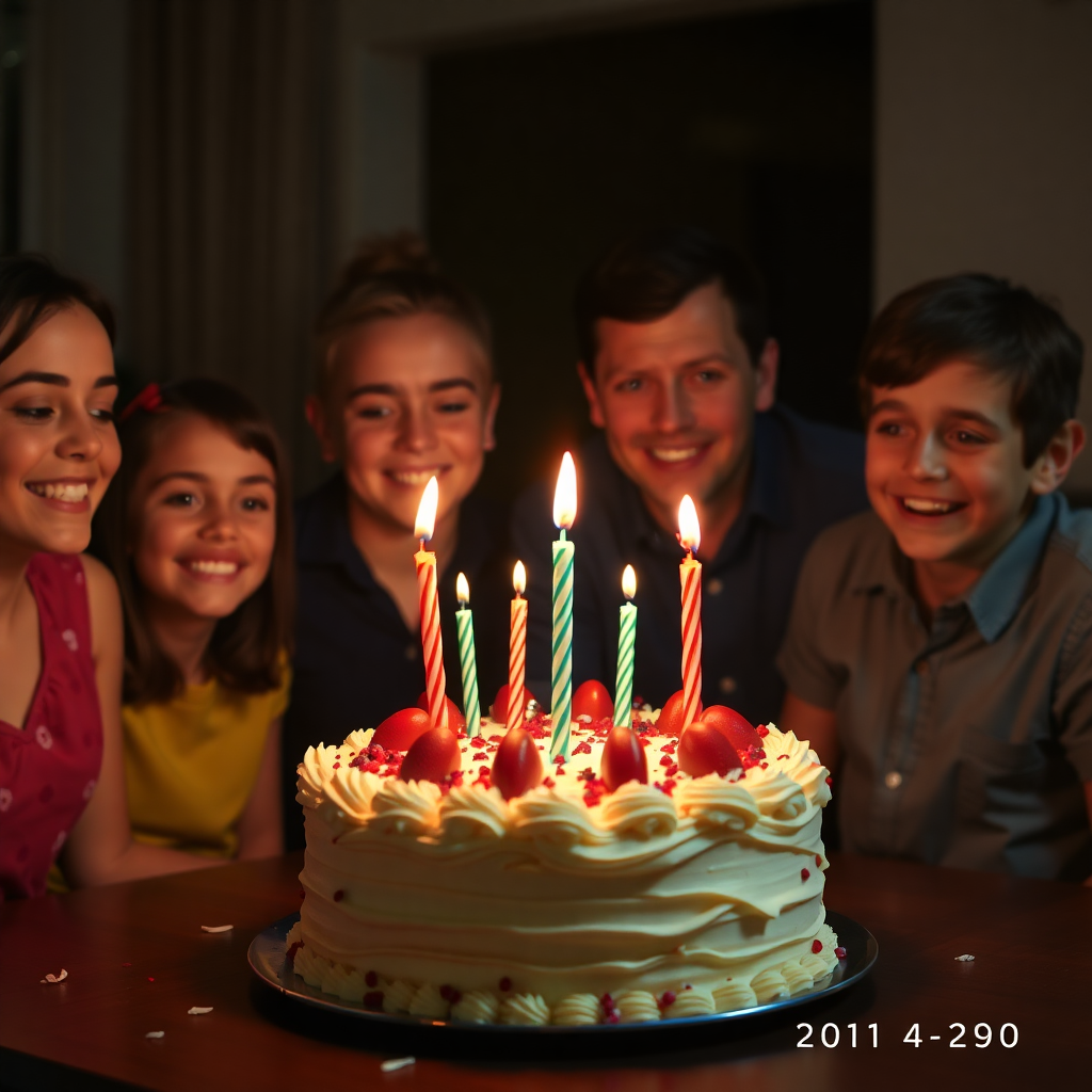 birthday celebration with cake and candles from 2 years ago