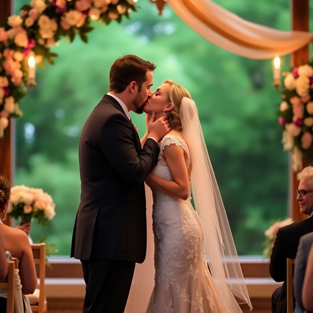 wedding first kiss couple ceremony celebration beautiful moment