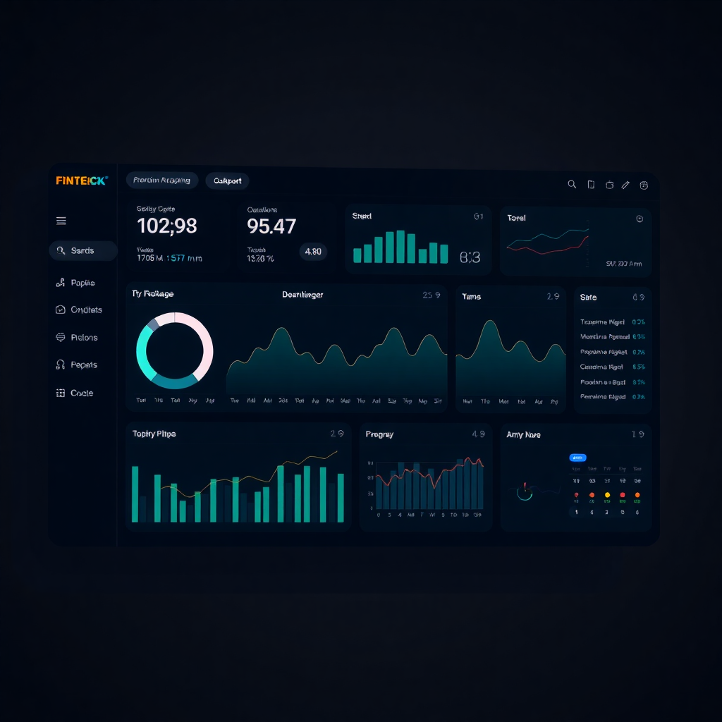 fintech dashboard UI design dark mode premium mockup presentation