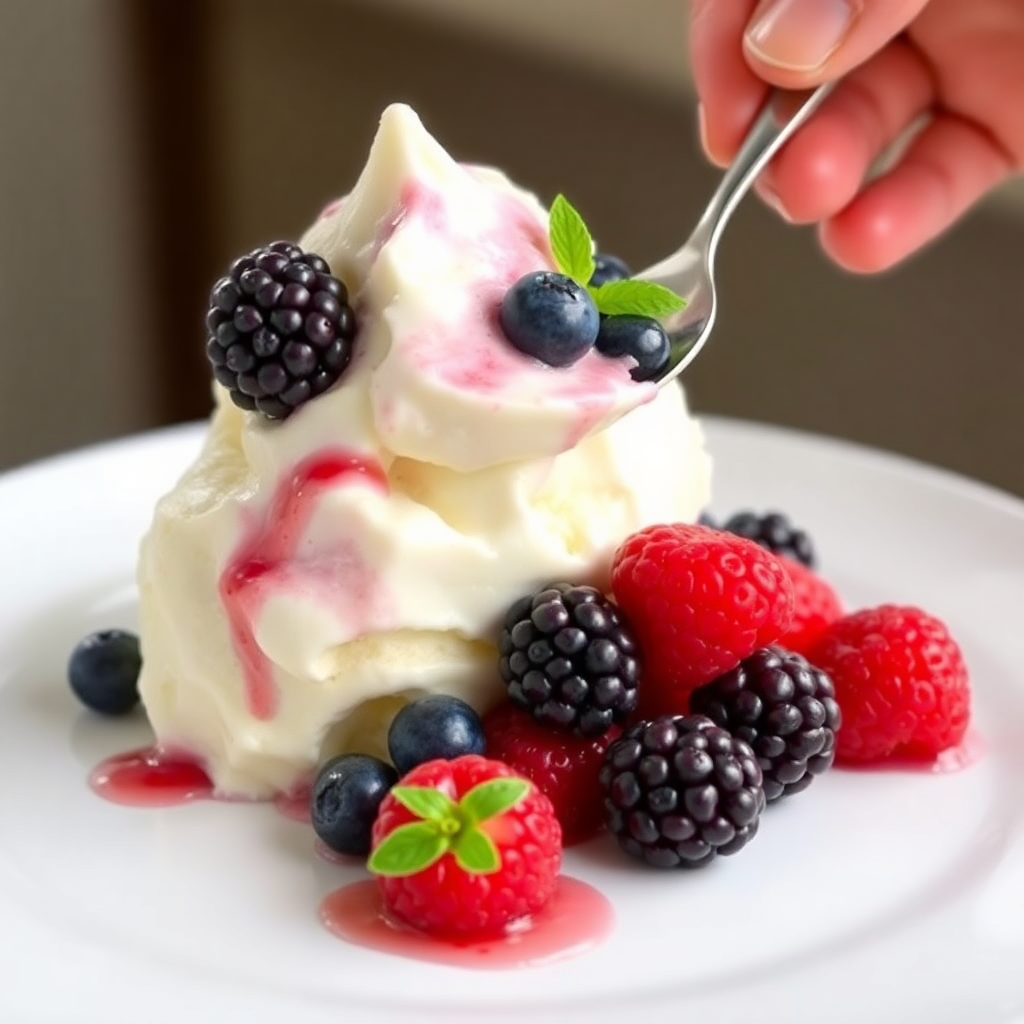 serving suggestion vanilla ice cream with berries