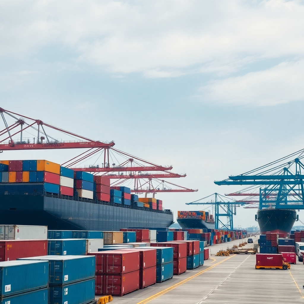 modern port terminal with shipping containers and cargo cranes logistics operations