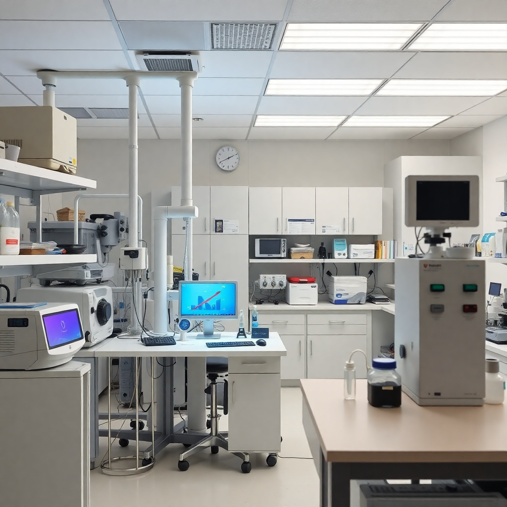 modern university STEM laboratory, high-tech equipment, clean environment, research facility