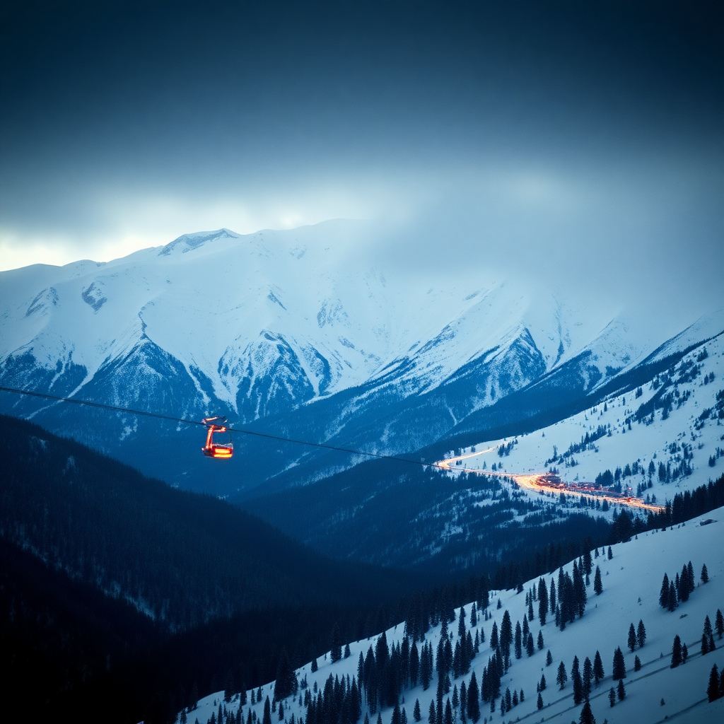 El Tarter Andorra Grandvalira ski area mountain slopes snow winter editorial photography dark cinematic luxury champagne gold tones alpine terrain