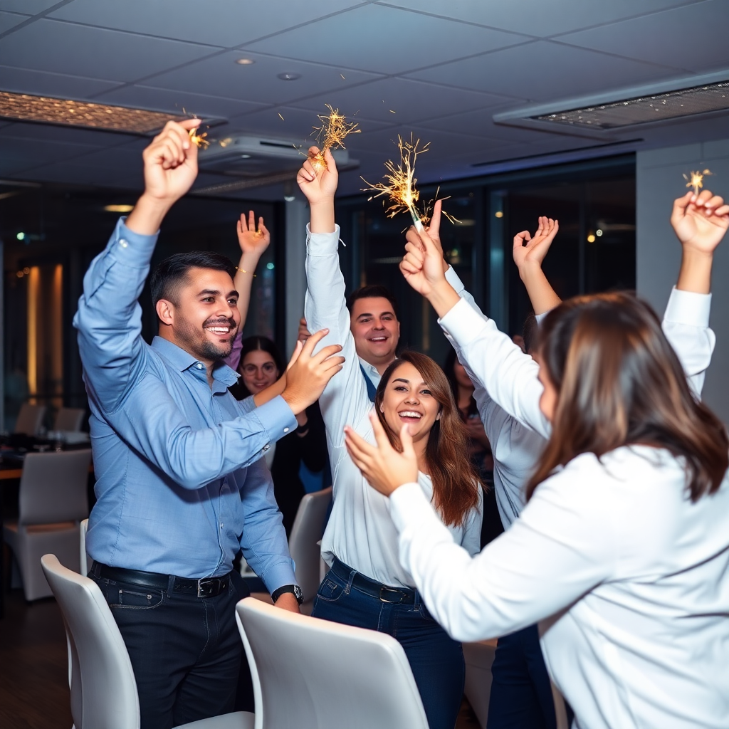 success celebration, team achievement, corporate milestone, office party