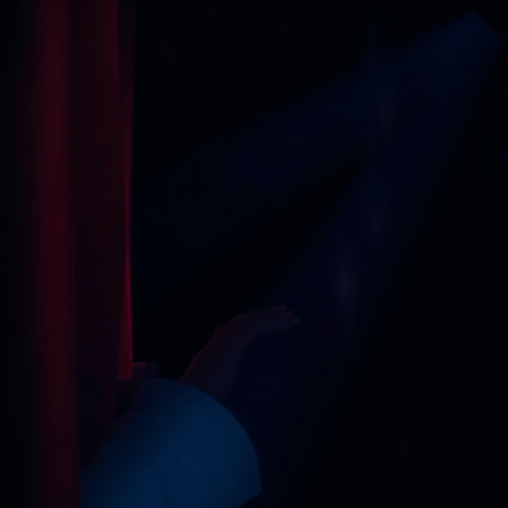 thriller movie scene still, dark room blue light