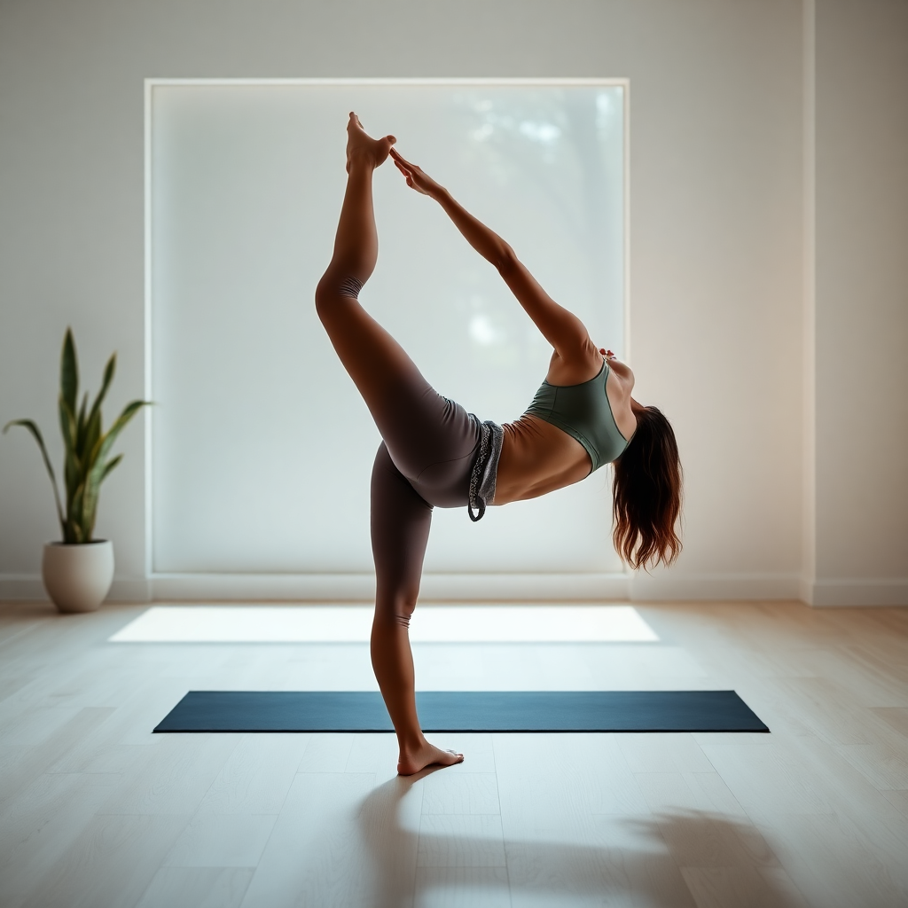 woman doing yoga pose in serene studio