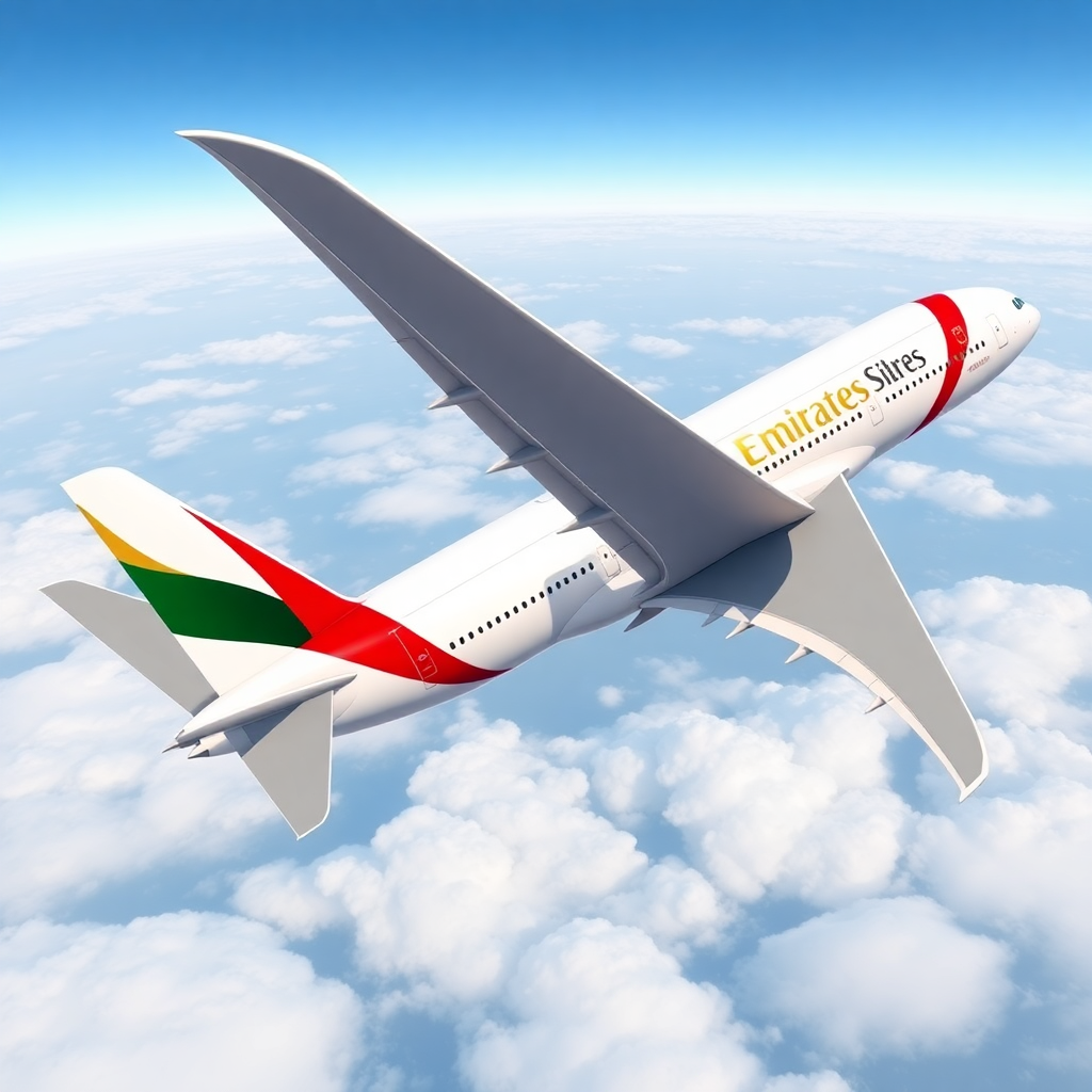 Emirates airline Airbus A380 detailed livery red white gold colors realistic