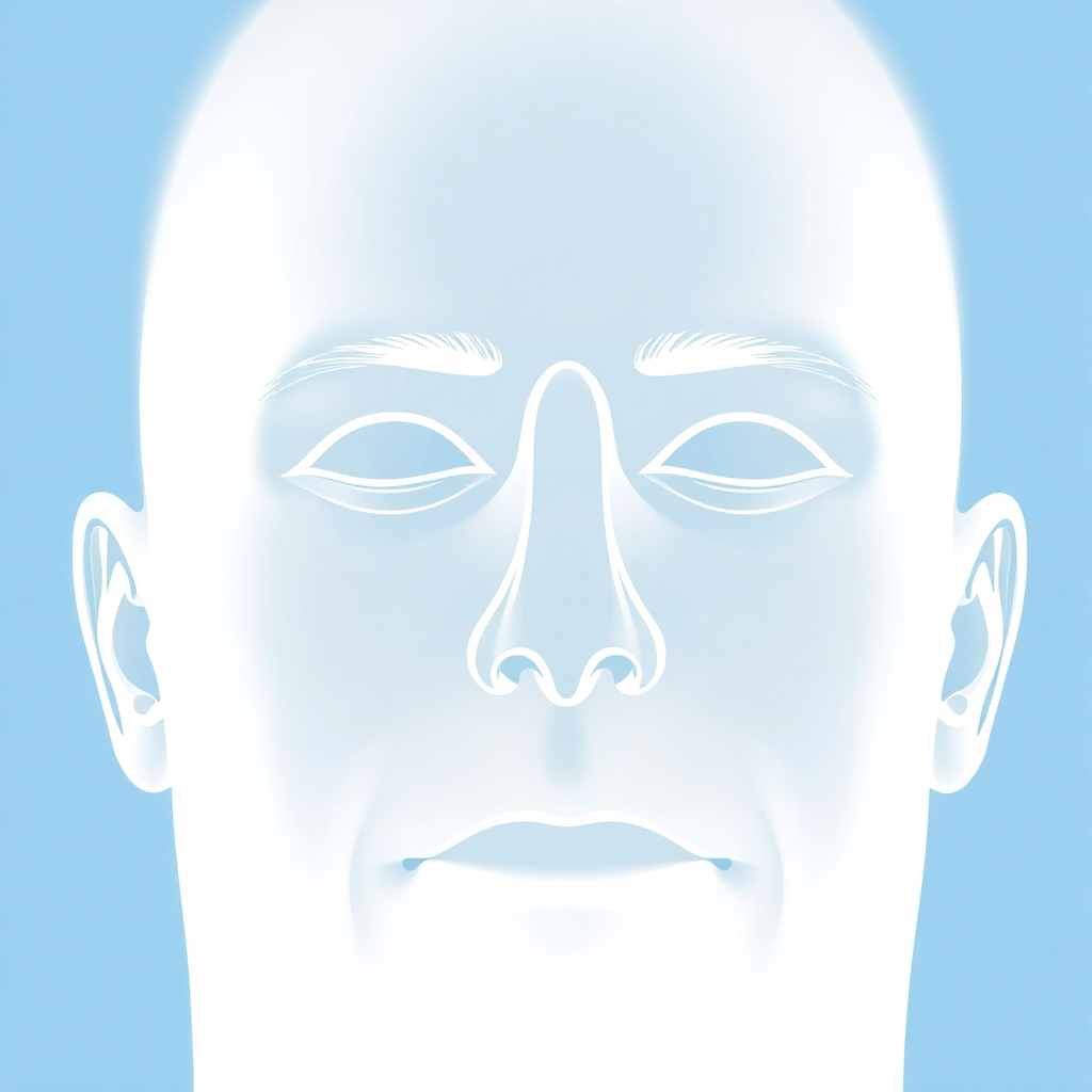 Medical diagram or ethical illustration showing nasal septum deviation, blue and white tones