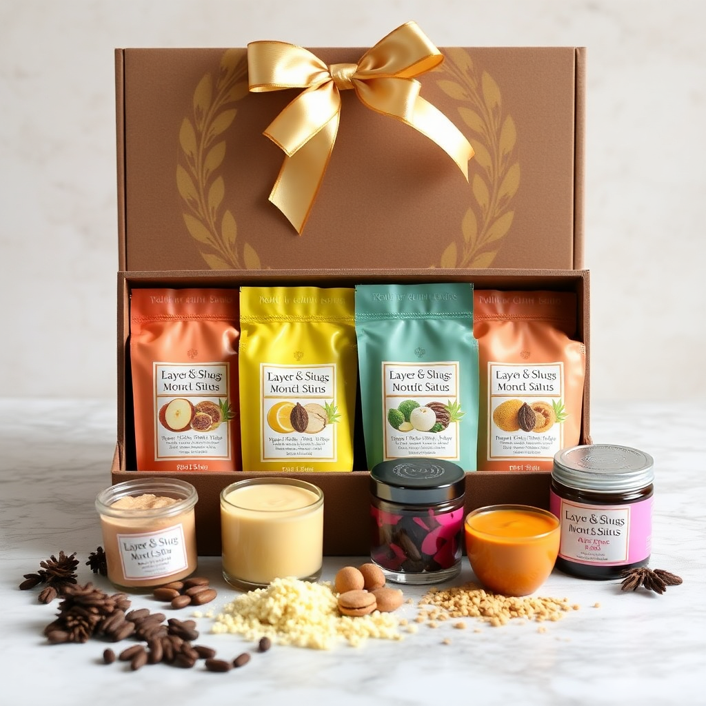 premium gift box of organic sattu with various flavors, luxury packaging, gift set appearance
