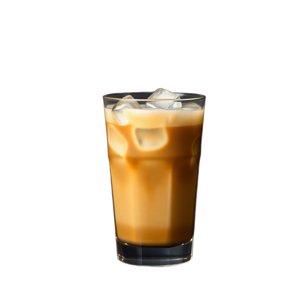 iced latte coffee with ice cubes on dark background, professional product photography