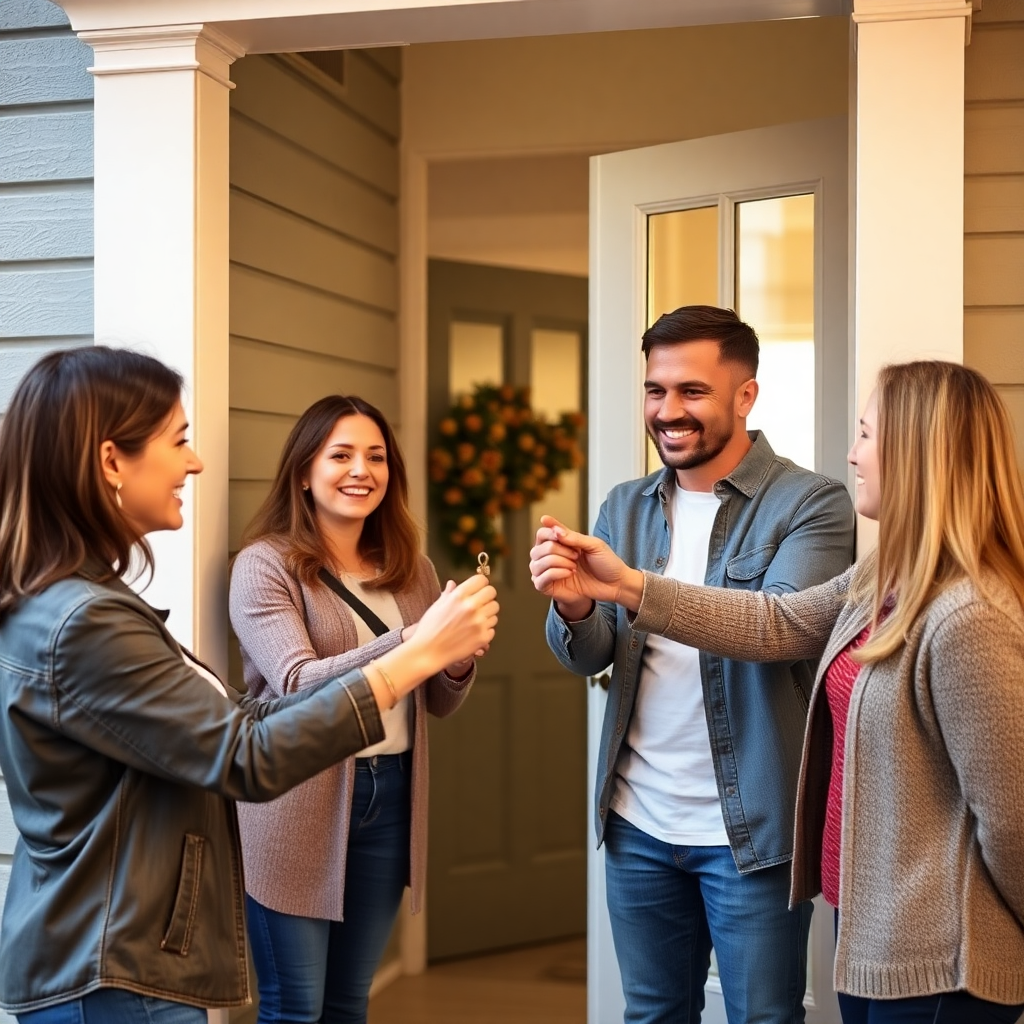 family receiving home loan keys, happy moment
