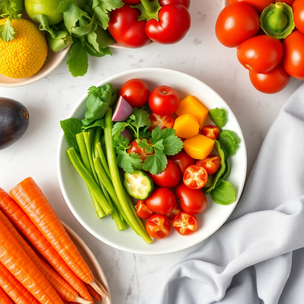 healthy food, vegetables and fruits, wellness lifestyle, medical photography style