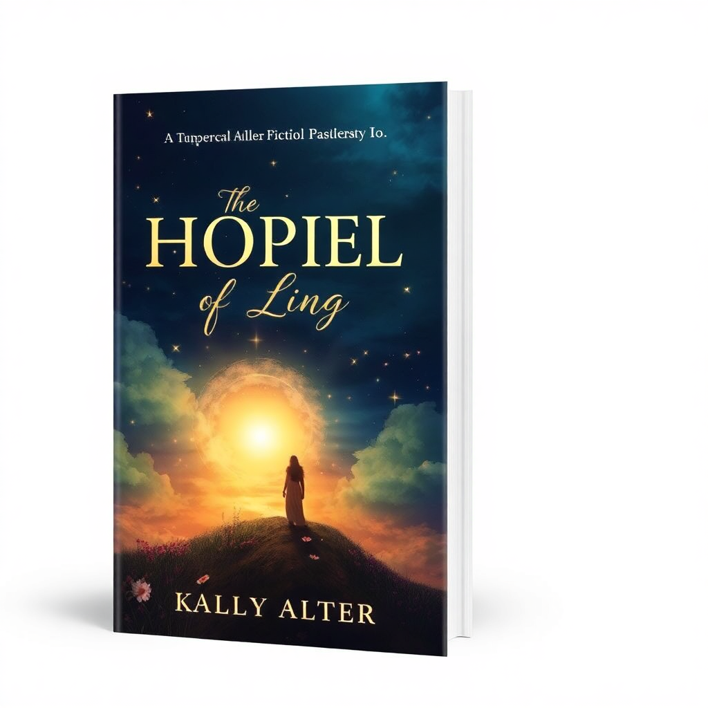 fiction book cover with hopeful theme, beautiful artistic design