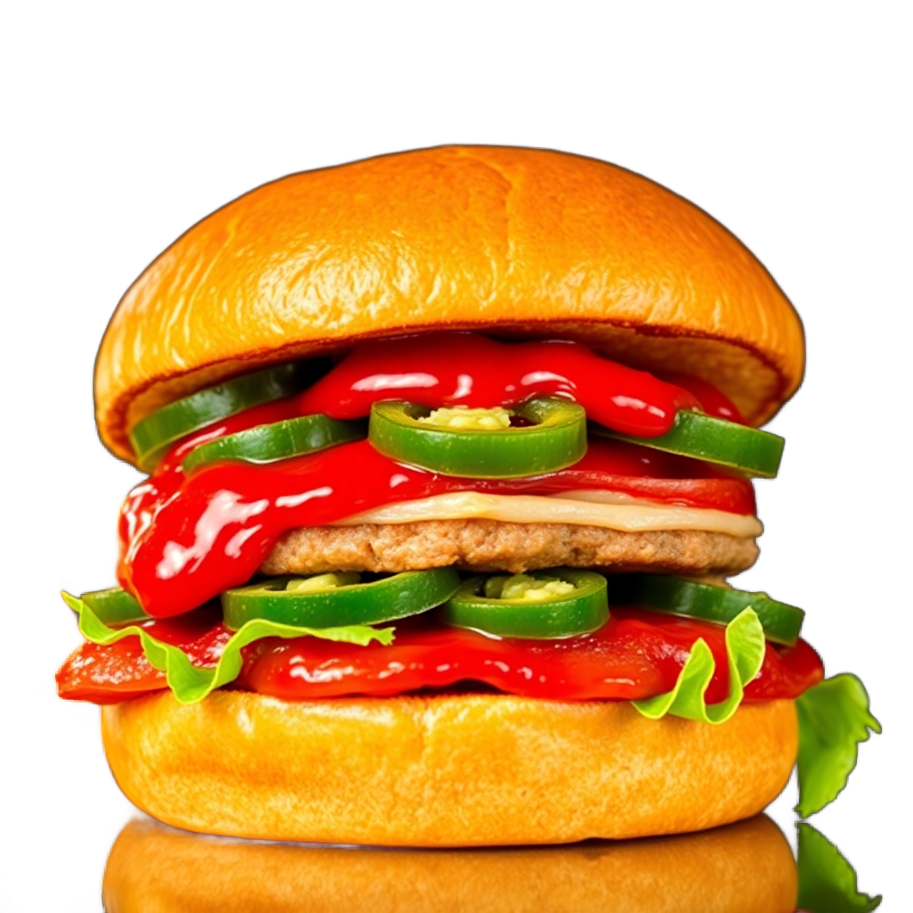 spicy jalapeño burger with red sauce isolated on transparent background