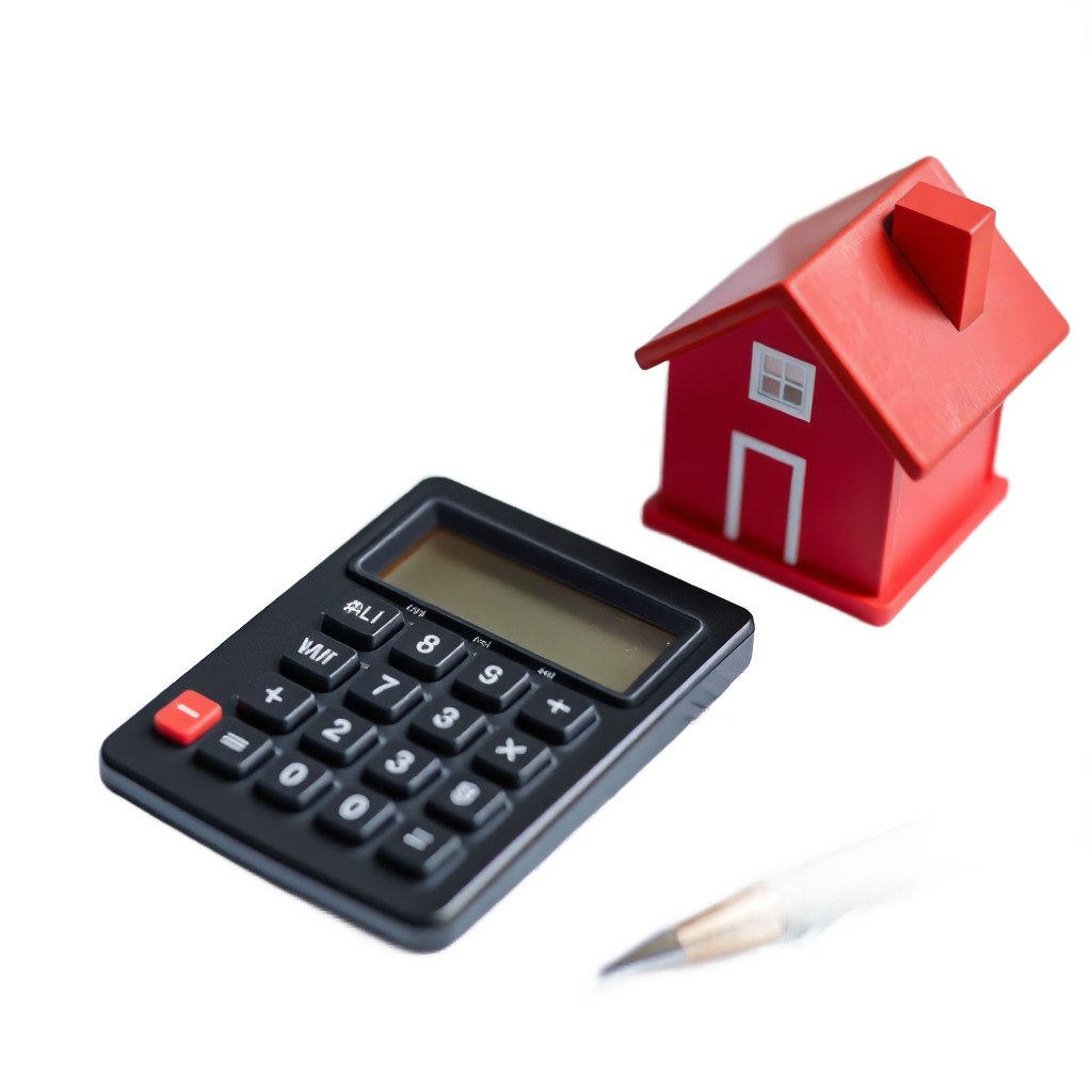 calculator and financial documents, equity analysis, professional real estate evaluation without background